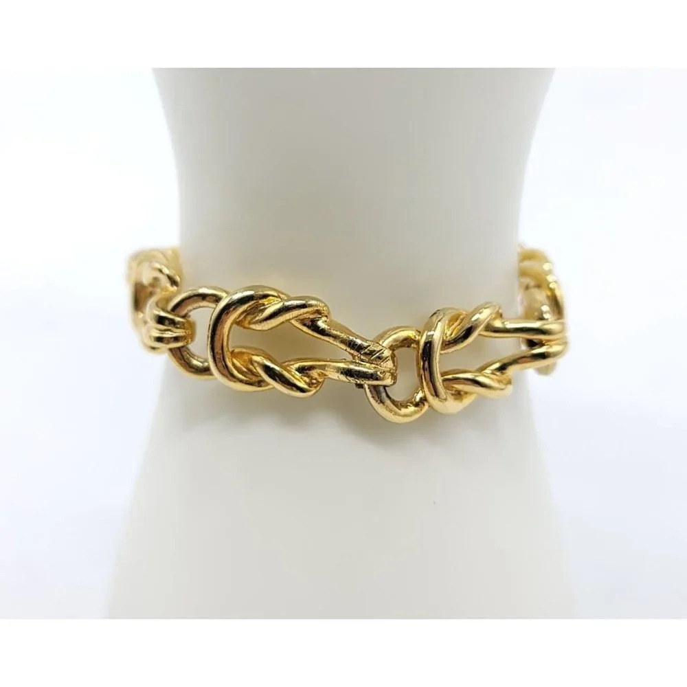 Lovers Knot Gold Tone 1980s Vintage Chain Link Bracelet 7"